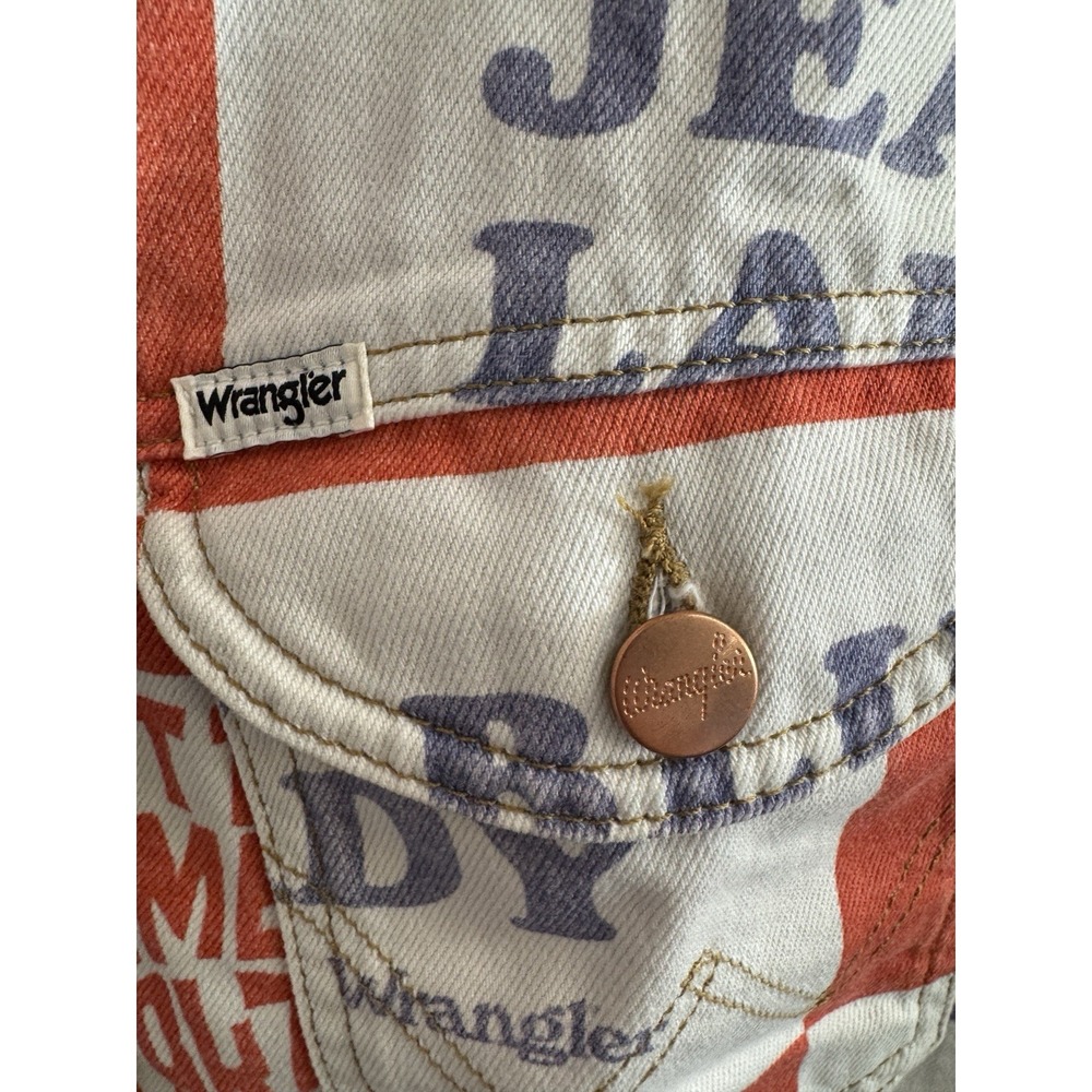 Wrangler Women's XL Graphic Print Denim Jacket Red White Blue Jean Lady - Picture 6 of 10